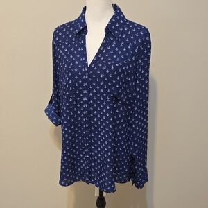 Express Navy Anchor Print Button Down Shirt